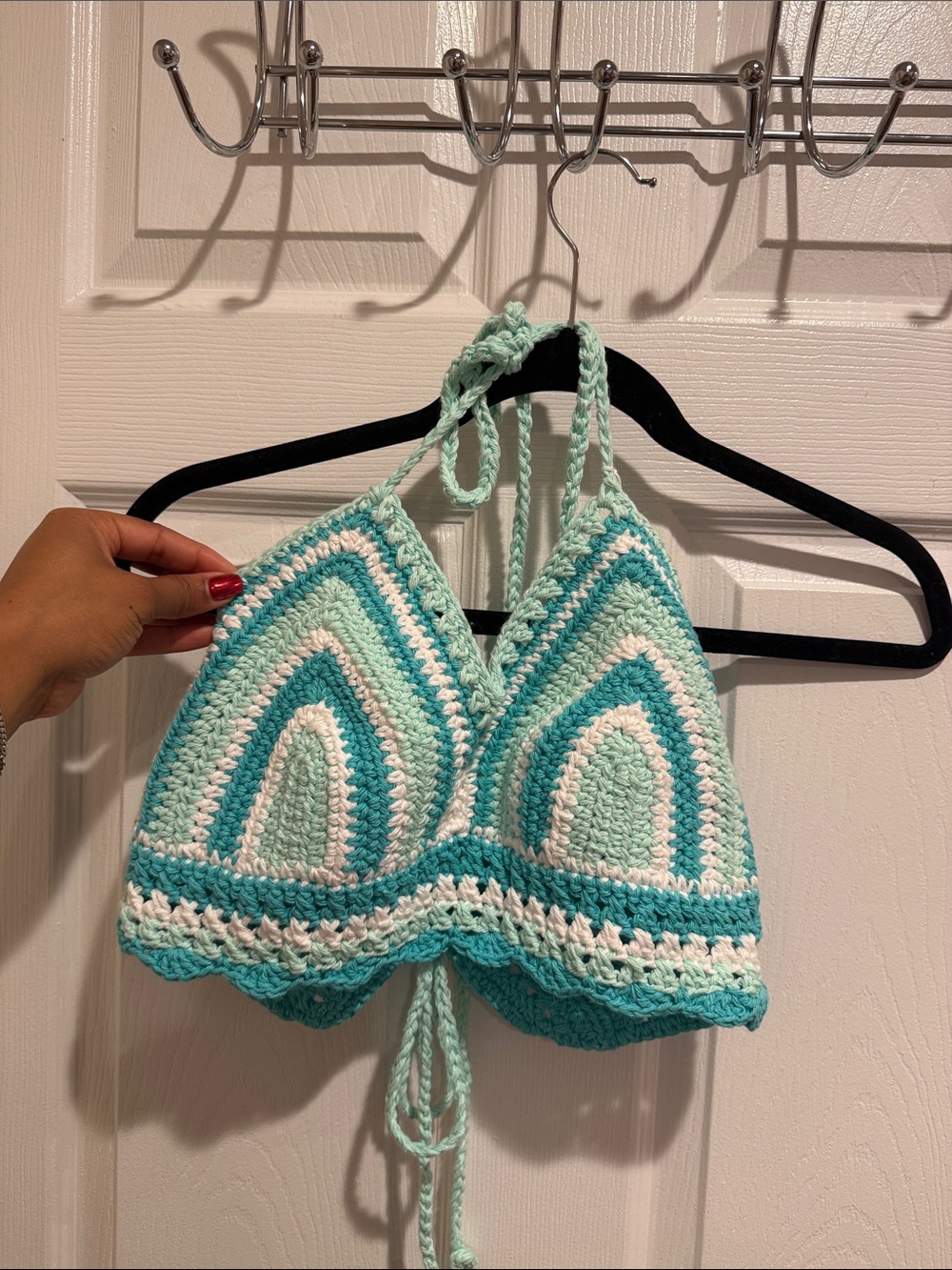 Crochet Bralette Top in Mint & White